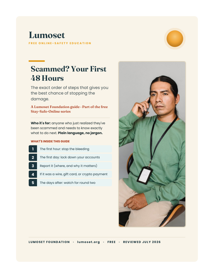 Cover of Scammed? Your First 48 Hours guide