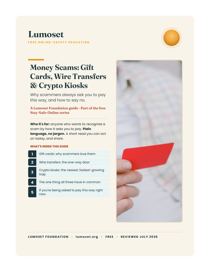 Cover of Money Scams: Gift Cards, Wire Transfers & Crypto Kiosks guide