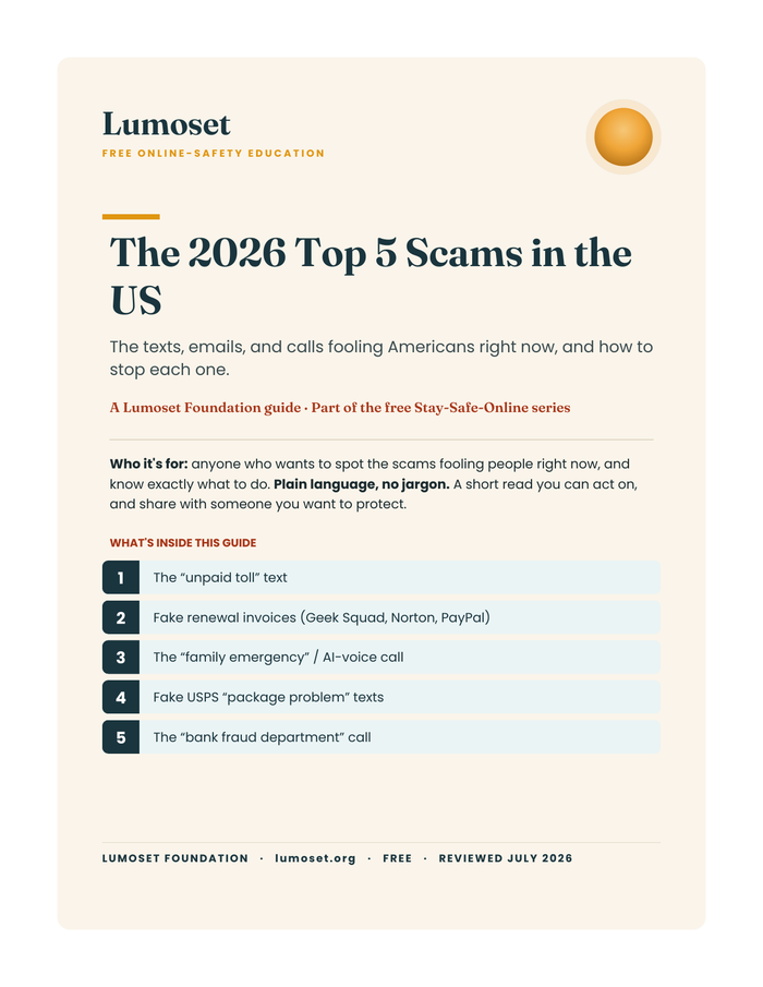 Cover of Lumoset's 2026 Top 5 Scams in the US guide